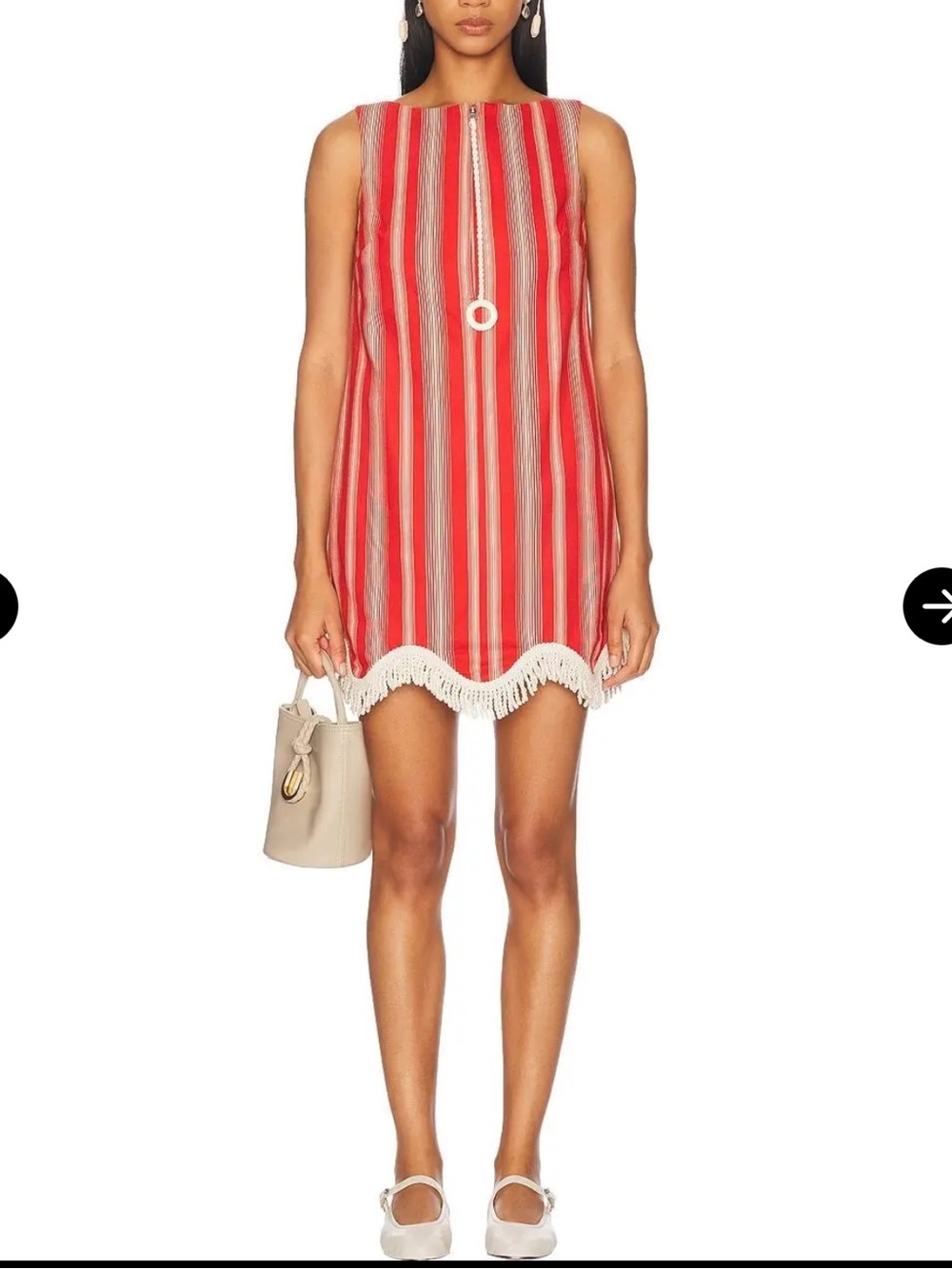 Red Striped Fringe Hem Shift Dress - Picture 3 of 16